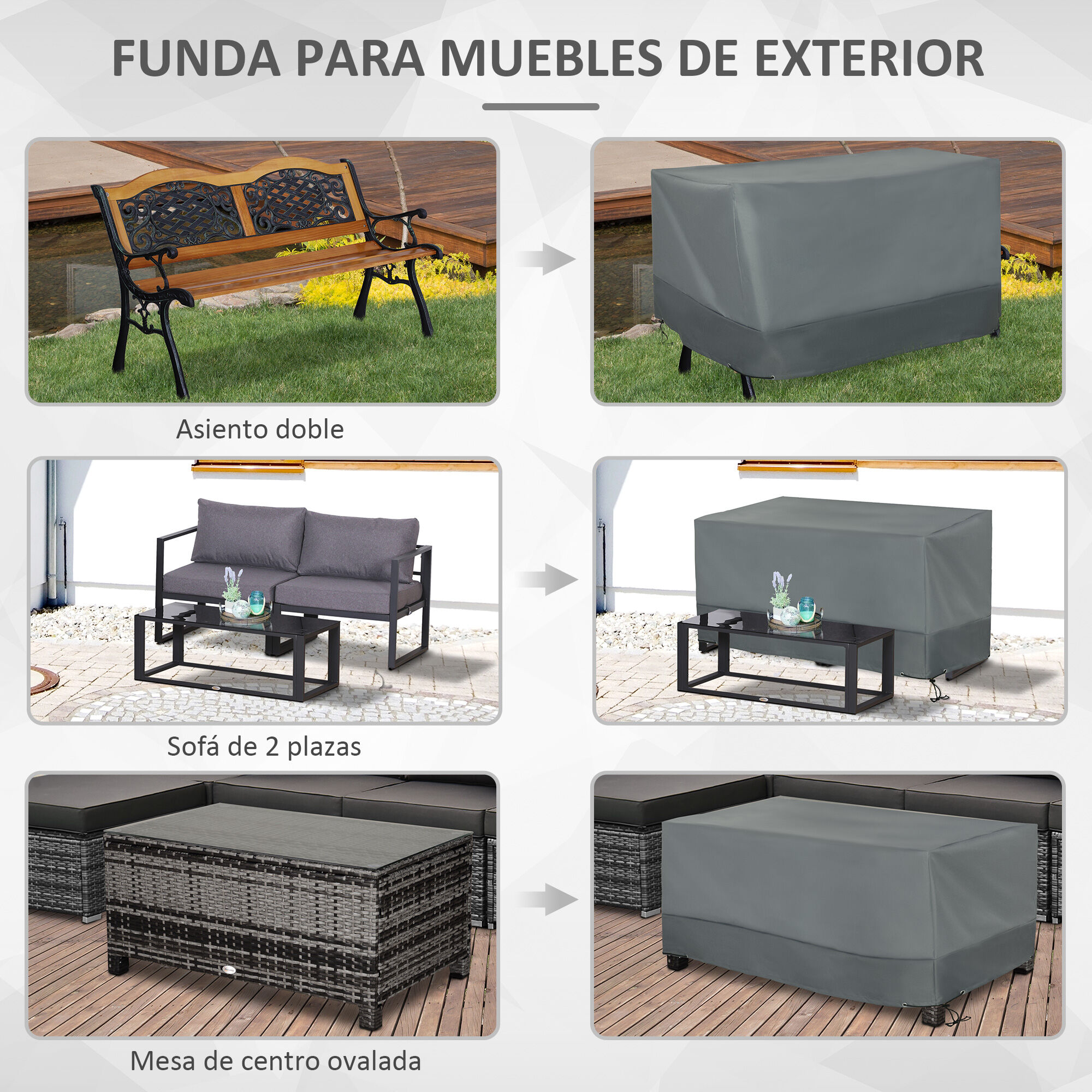Outsunny Funda Protectora para Muebles de Jard&iacute;n Tela Oxford 600D Impermeable Cubierta de Muebles de Mesas Sillas Sof&aacute;s Exterior con Cord&oacute;n y Hebilla 190,5x72x76 cm Gris, , large Imagen numero 4