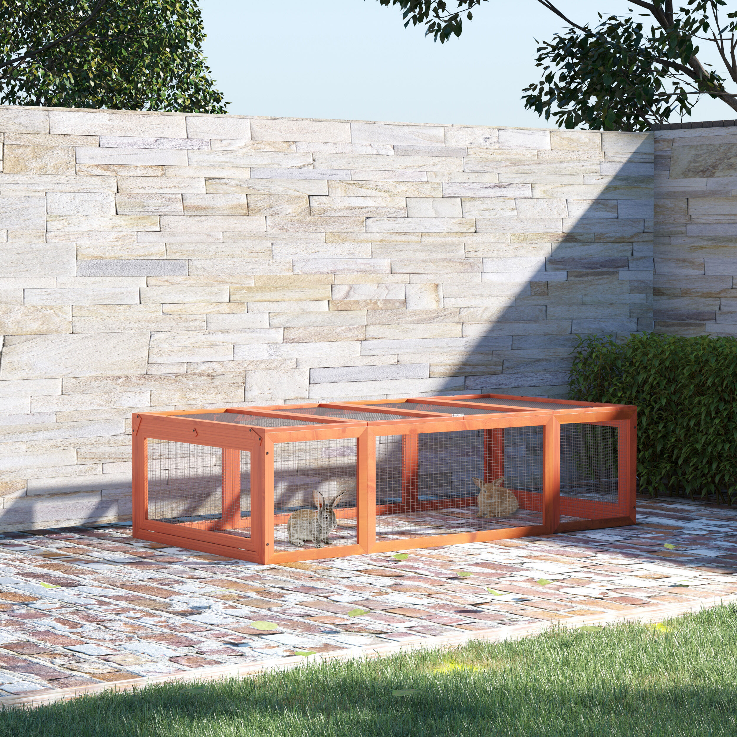PawHut Conejera Exterior Madera Natural, , large Imagen numero 2