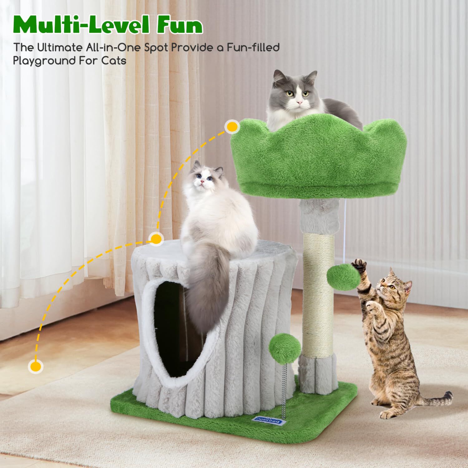 Nobleza - &Aacute;rbol Rascador para Gatos de Toc&oacute;n, Torre para Gatos &Aacute;rbol para Gatos Estable de Varios Niveles con Cueva Dos Bolas, Tree Stump para 1-3 Gatos Medianos, 40x30x53 cm, , large Imagen numero 5