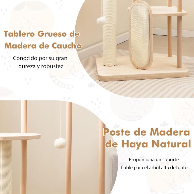 COSTWAY Árbol rascador con centro de actividades minimalista para Gatos thumbnail