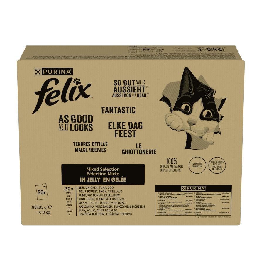 120 sobres x 85 g Felix Fantastic Mix Carne Gelatina sobre para gatos, , large Imagen numero 2