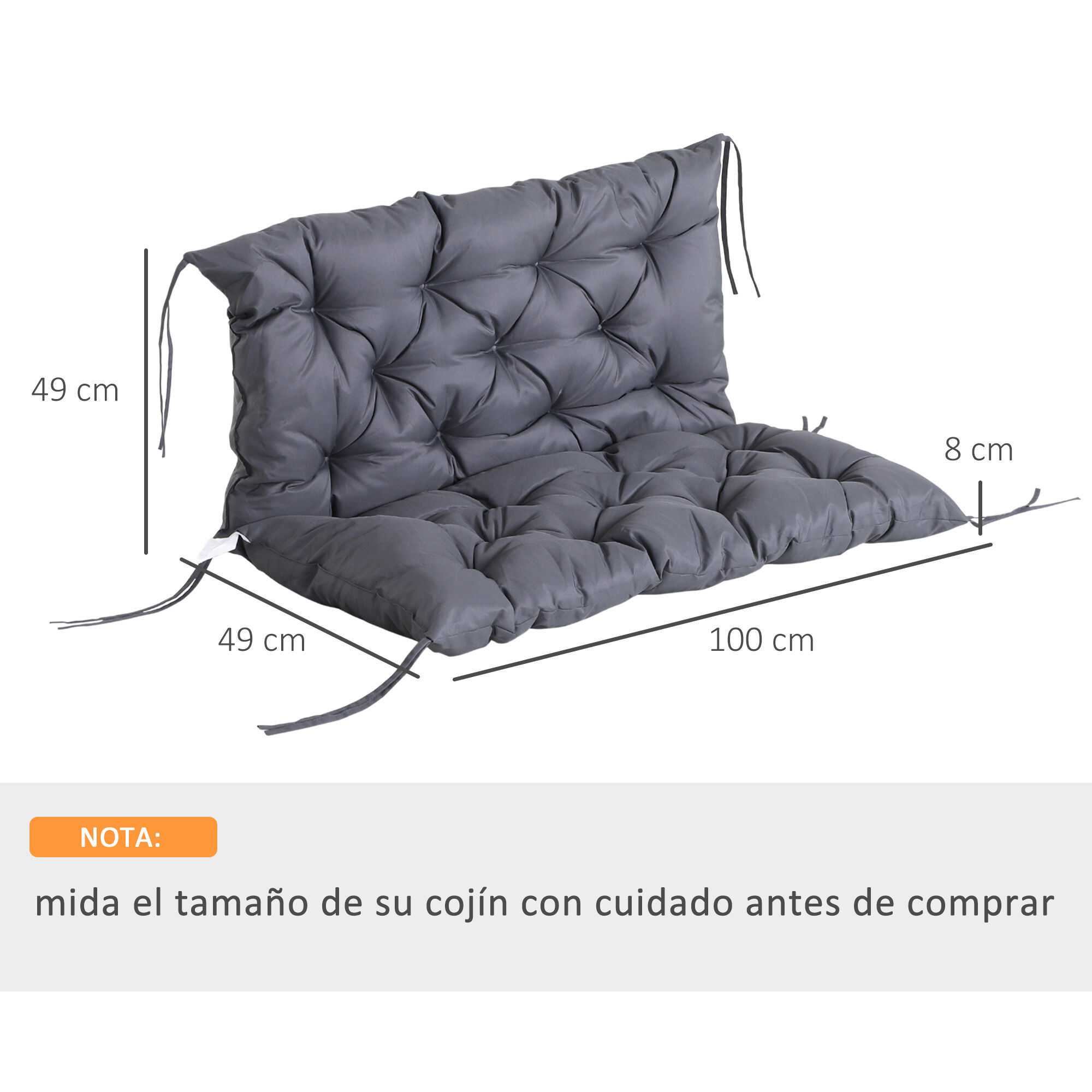 Outsunny Coj&iacute;n para Banco con Respaldo 150x98x8 cm Colch&oacute;n de Banco de 3 Plazas con 6 Cordones de Fijaci&oacute;n para Jard&iacute;n Terraza Balc&oacute;n Exterior Gris, , large Imagen numero 8