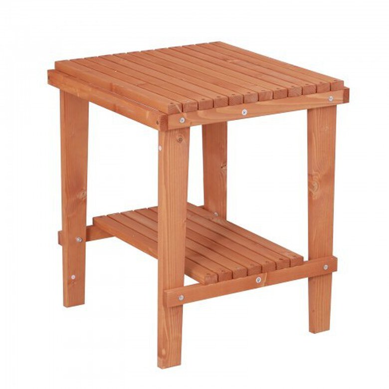 Mesa auxiliar Outsunny para jardín con dos estantes color Madera, , large image number null