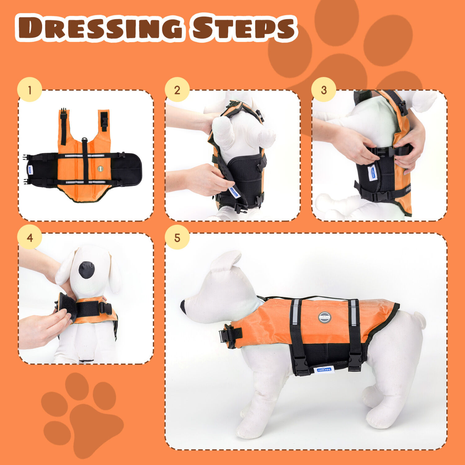 Nobleza - Chaleco Salvavidas para Perros， Flotador Perro con Tiras Reflectantes， Chaleco de Nataci&oacute;n para Perro con Alta Flotabilidad y Mango de Rescate Duradero para Nadar， Surf， Navegar， Naranja(S), , large Imagen numero 5