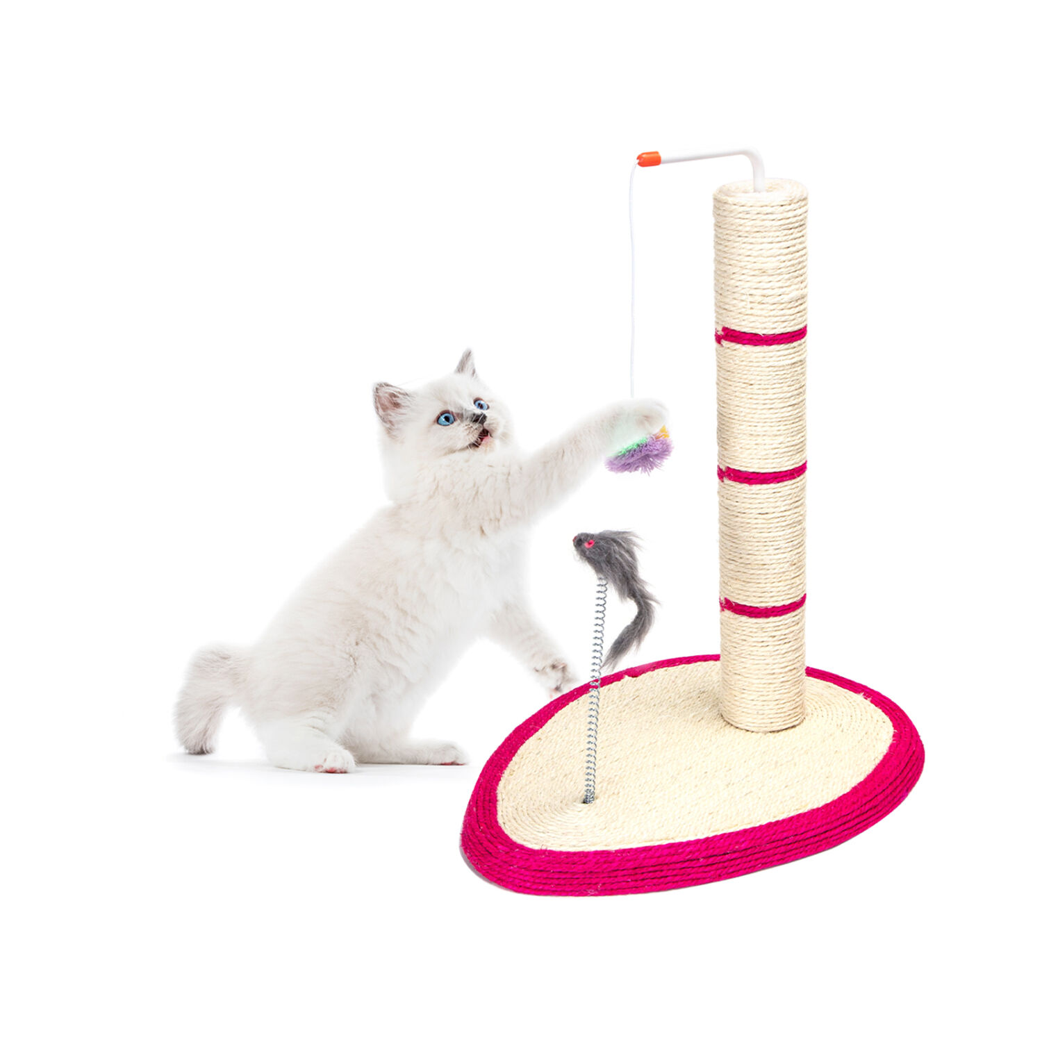 Nobleza - Poste de Rascado para Gatos,Trepador de Cuerda de Sisal para Gatos con Pelotas de Felpa y Juguetes para Ratones,Material de Sisal Duradero,L40*W30*H49CM(Rojo）, , large Imagen numero 1