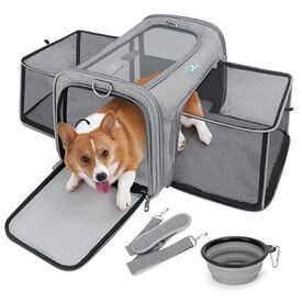 Nobleza Transportin Gato Perro Extensible， Bolsa de Transporte para Mascotas Plegable Transpirable， Aerolínea Aprobada con Correa de Hombro Ajustable +Tazón Plegable