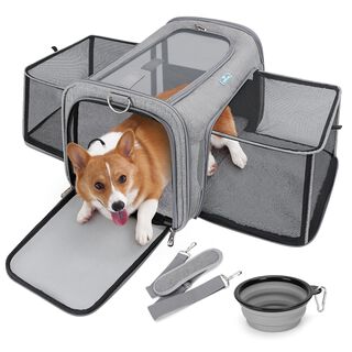 Nobleza Transportin Gato Perro Extensible， Bolsa de Transporte para Mascotas Plegable Transpirable， Aerolínea Aprobada con Correa de Hombro Ajustable +Tazón Plegable