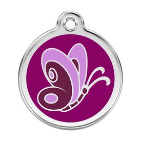 Red Dingo Placa identificativa Acero Inoxidable Esmalte Mariposa Morado para perros