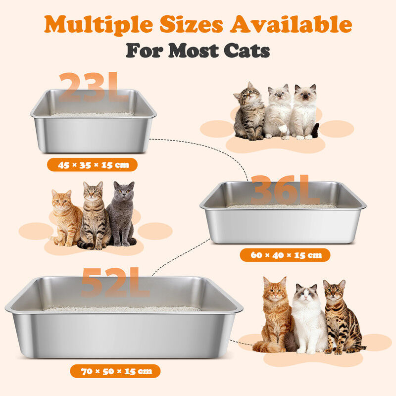 Nobleza Arenero de Acero Inoxidable para Gatos XXL &ndash; 70&times;50&times;15 cm, Borde Alto, Antideslizante &ndash; No Absorbe Olores &ndash; Ideal para Gatos Muy Grandes y M&uacute;ltiples Mascotas, , large Imagen numero 9