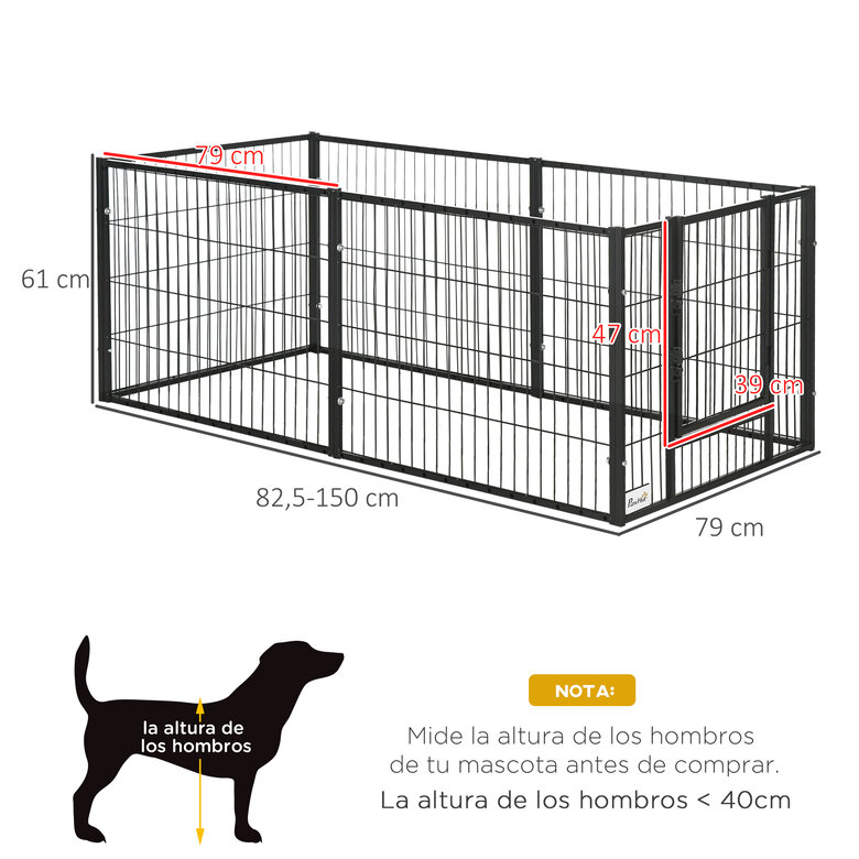 PawHut Parque negro de 6 Paneles con Ancho Ajustable para mascotas, , large image number null