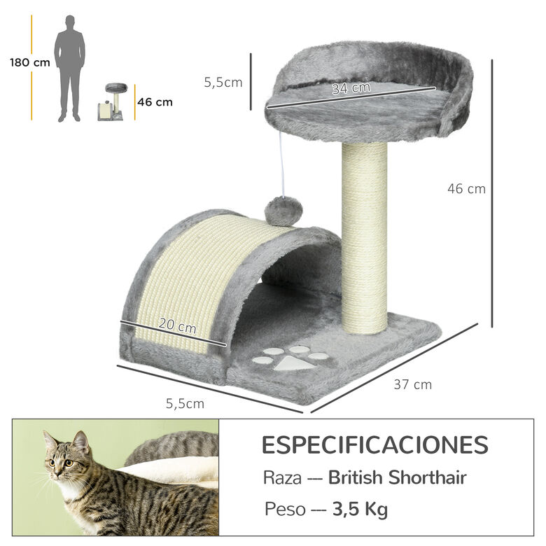 PawHut Árbol Rascador con Poste Tablero para Rascar Plataformas y Juguete de Bola Colgante  para Gatos thumbnail