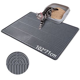 Nobleza Alfombra para Arena de Gatos XXL (101 x 71 cm) - Esterilla para Arenero de Silicona Impermeable con Bordes Elevados Anti-Fugas, Malla Recogedora de Arena Antideslizante y Lavable, Gris