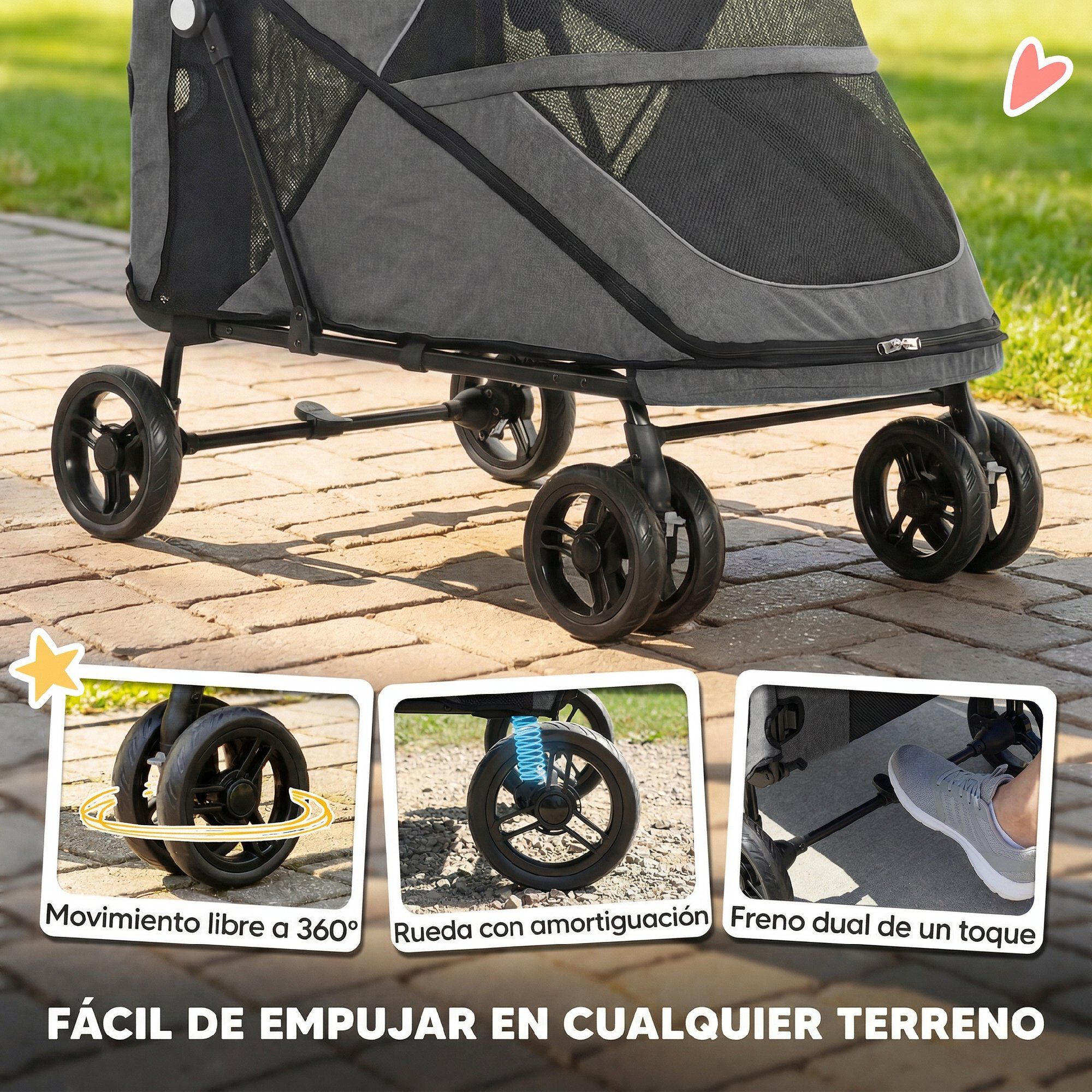 PawHut Carrito para Perros Gris, , large Imagen numero 5