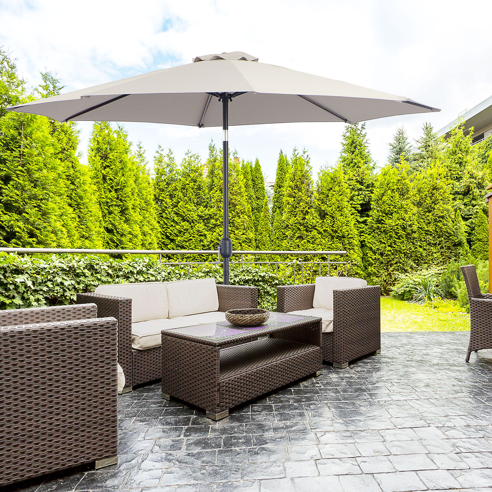 Outsunny Sombrilla de Jard&iacute;n &Oslash;295x250 cm con Manivela Parasol Exterior con Mecanismo de Inclinaci&oacute;n y Poste Desmontable de Metal para Terraza Piscina Patio Gris Claro, , large Imagen numero 2