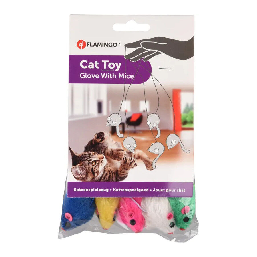Flamingo Guante de juguete con ratones para gatos thumbnail