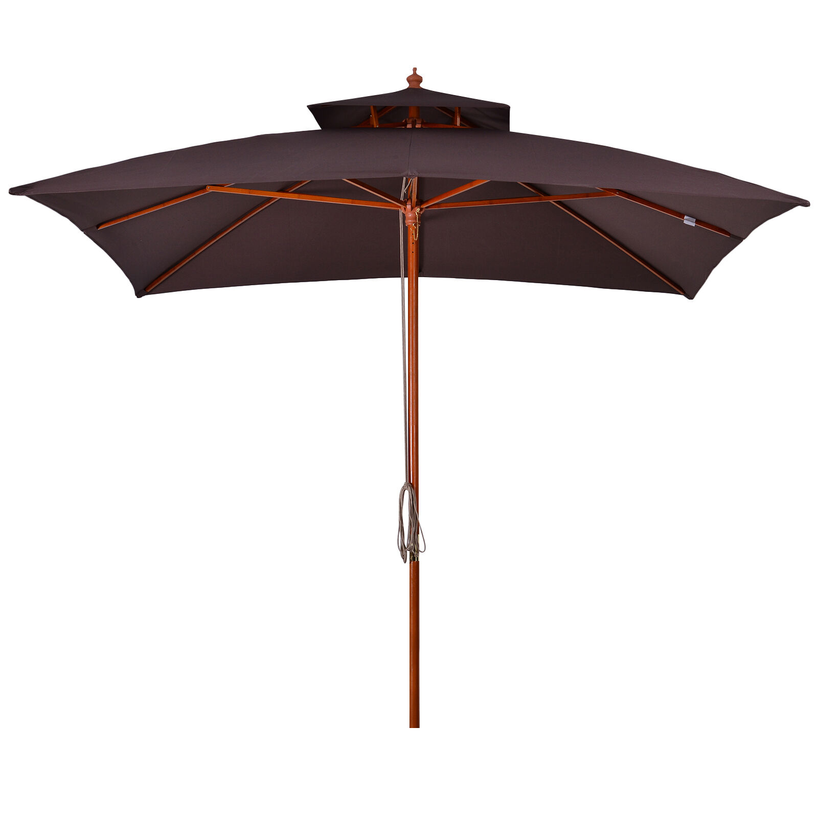 Outsunny Sombrilla de Jard&iacute;n 3x3x3 m Parasol de Jard&iacute;n de Bamb&uacute; con Doble Techo Sistema de Polea Impermeable para Terraza Balc&oacute;n Exterior Marr&oacute;n, , large Imagen numero 1
