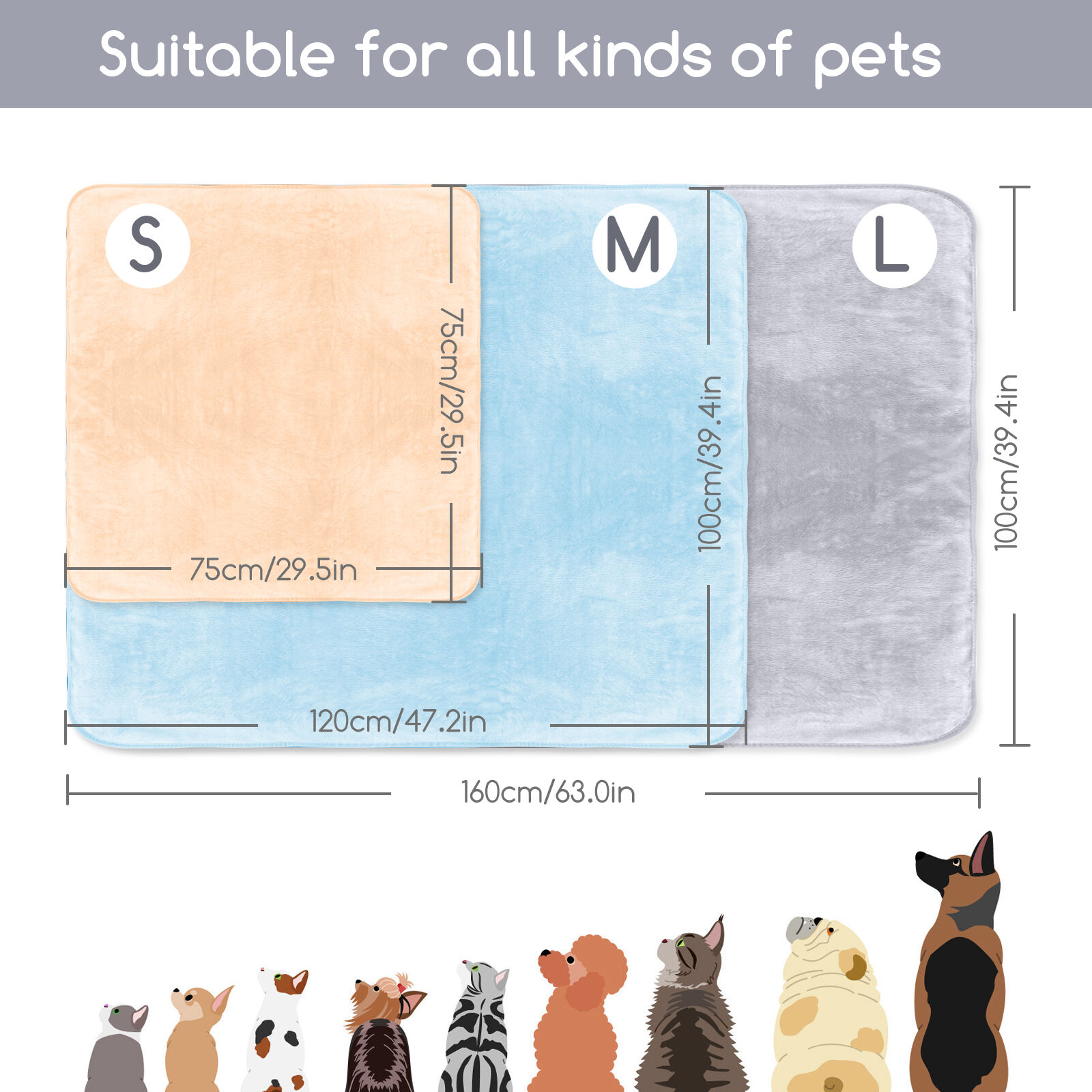 Nobleza Manta Suave de Felpa para Perros Gatos y Otras Mascotas Lavable Color Gris 160x100cm, , large Imagen numero 2