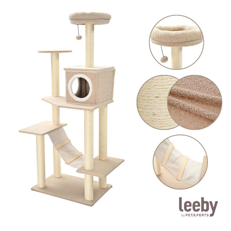 Leeby Boucle Collection Árbol rascador con cama nido y puente para gatos thumbnail