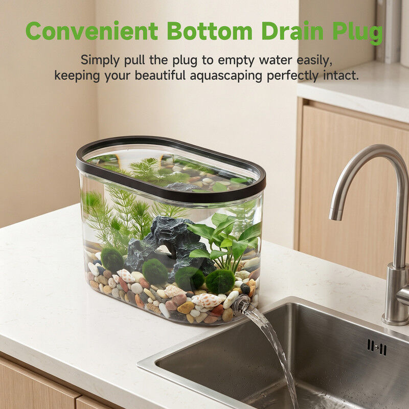 Nobleza Pecera Peque&ntilde;a de Pl&aacute;stico 4L para Betta y Decoraci&oacute;n, Acuario Transparente Resistente a Golpes con Drenaje de Un Toque, Acuario de Escritorio para Oficina y Hogar, , large Imagen numero 3