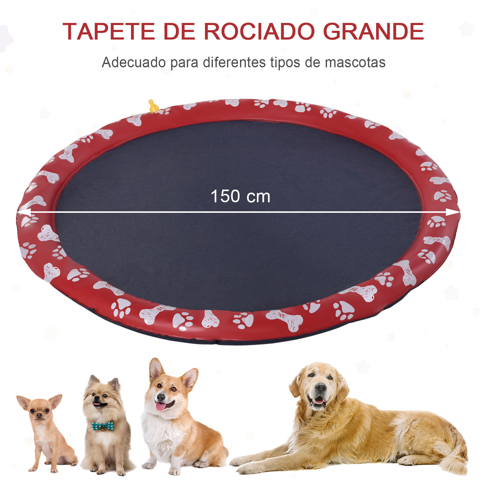 PawHut Splash Pad 150 cm Aspersor de Juegos de Agua con Rociador Tapete de Salpicaduras Piscina de Verano Port&aacute;til para Mascotas Perros Rojo., , large Imagen numero 4