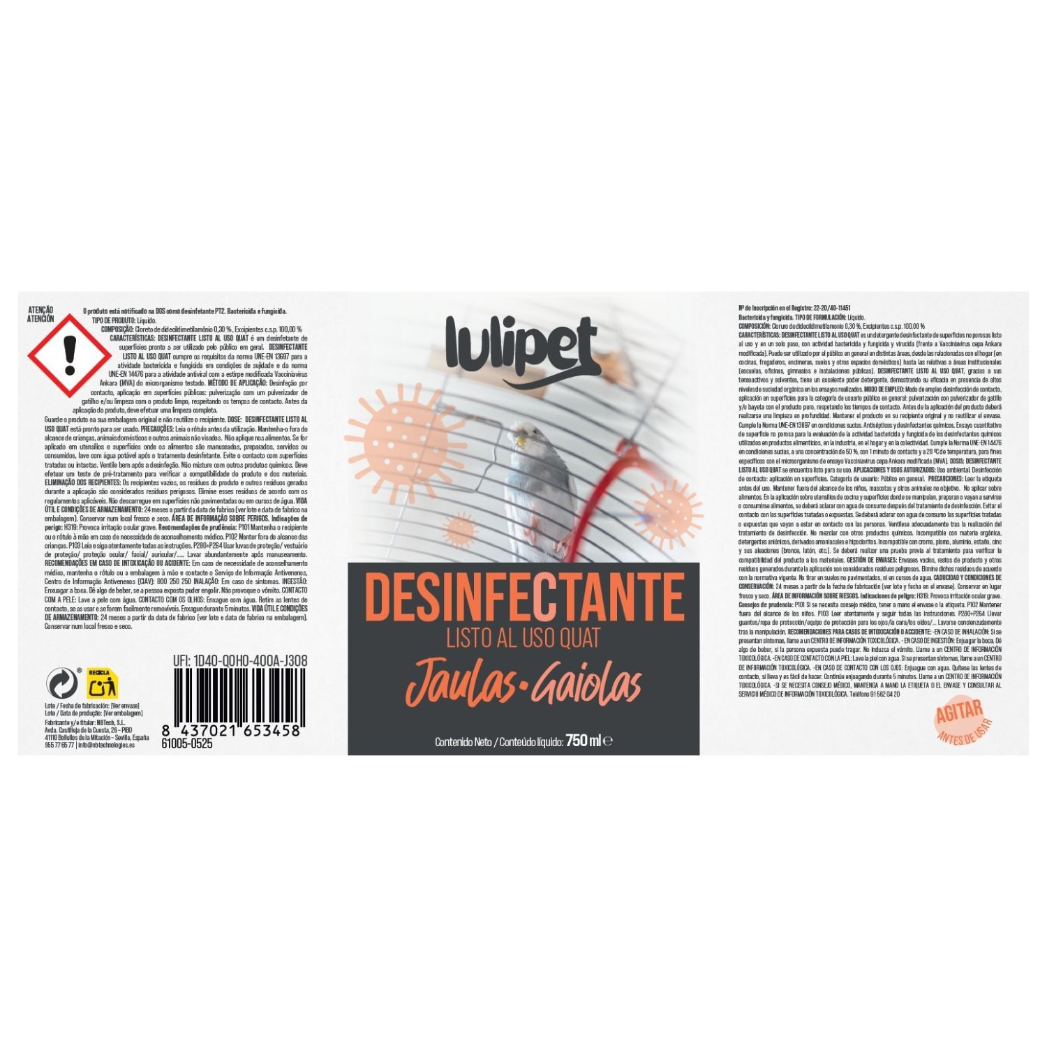 Spray Desinfectante de jaulas 750 ml, , large Imagen numero 2