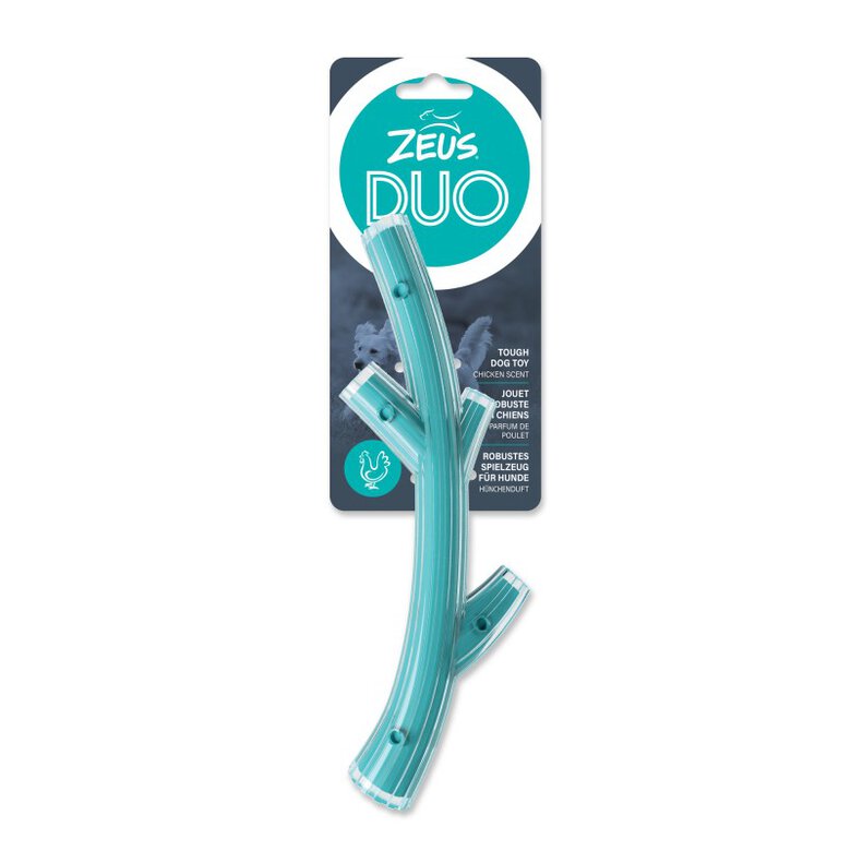 Juguete para masticar perro Zeus Duo Palo, 23 cm, Turquesa, aroma a Pollo