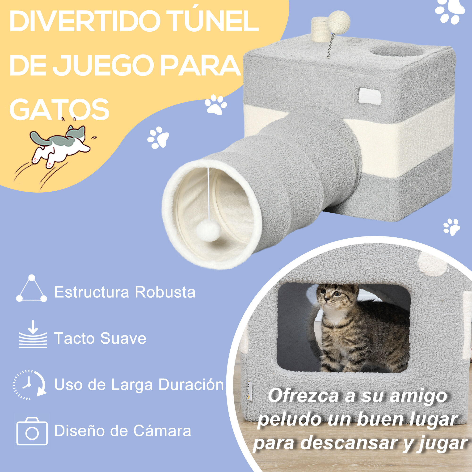 PawHut T&uacute;nel para Gatos con Cueva Tubo de Juguete para Mascotas, , large Imagen numero 5
