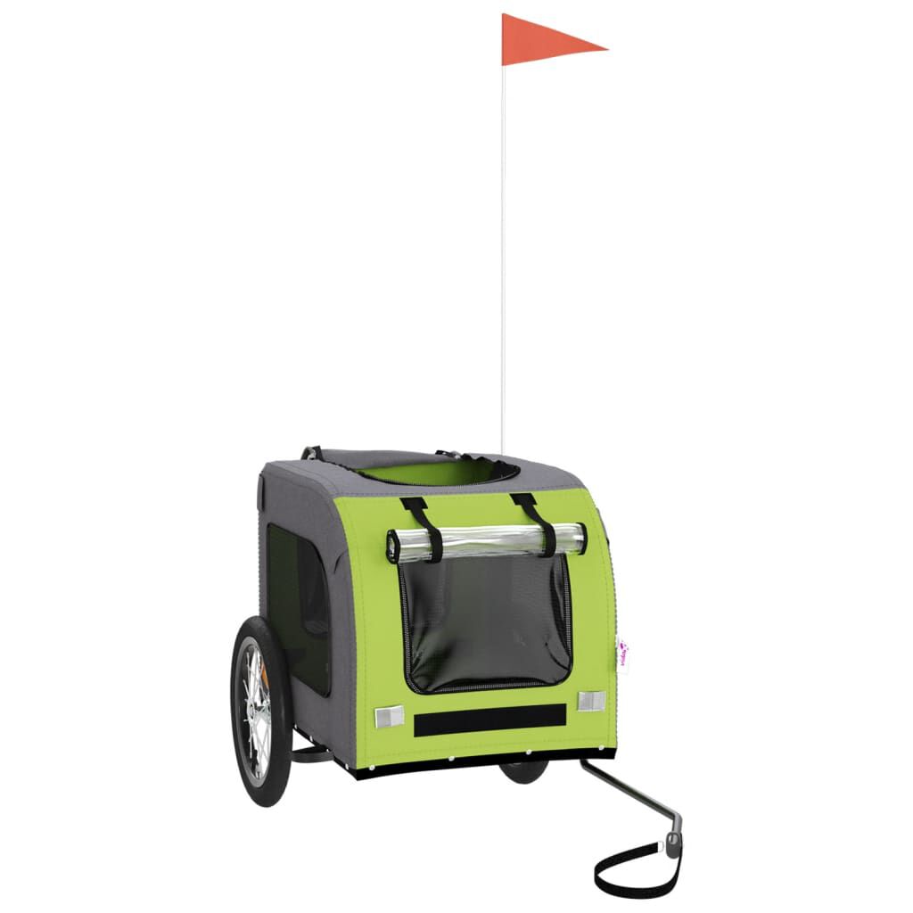 vidaXL Remolque de bicicleta para perros hierro tela Oxford verde gris, , large Imagen numero 2