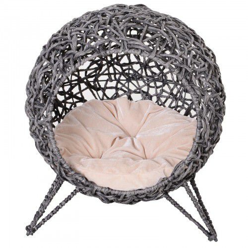 Cama cueva de ratán PawHut para gatos color Gris thumbnail