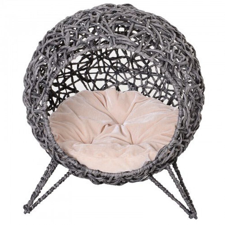 Cama cueva de ratán PawHut para gatos color Gris thumbnail