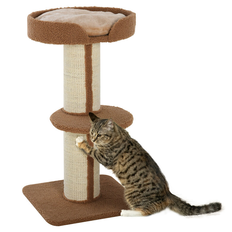 PawHut Árbol Rascadorde 3 Niveles con Nido Plataforma y Poste de Sisal marrón para Gatos thumbnail