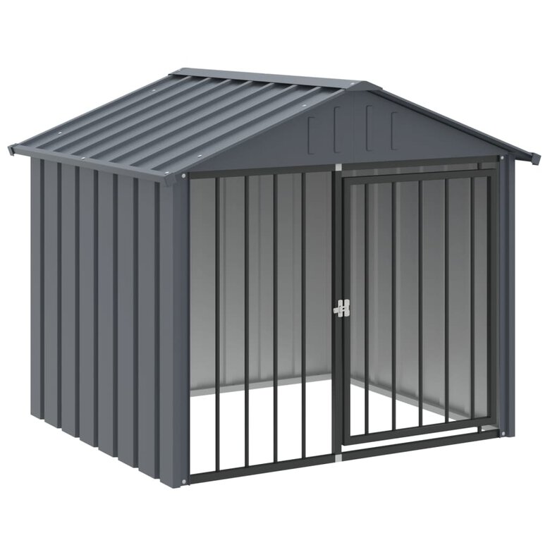 vidaXL Caseta perros con tejado acero galvanizado negro 117x103x102 cm, , large image number null