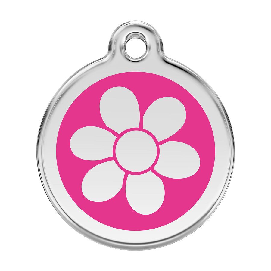 Placa identificativa Acero Inoxidable Esmalte Flor Rosa Fuerte para perros, , large Imagen numero 1