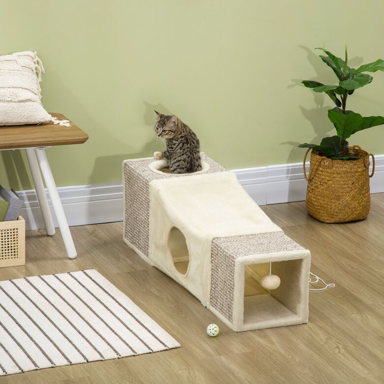 PawHut Túnel para Gatos de Interior  Plegable con Múltiples Entradas crema thumbnail