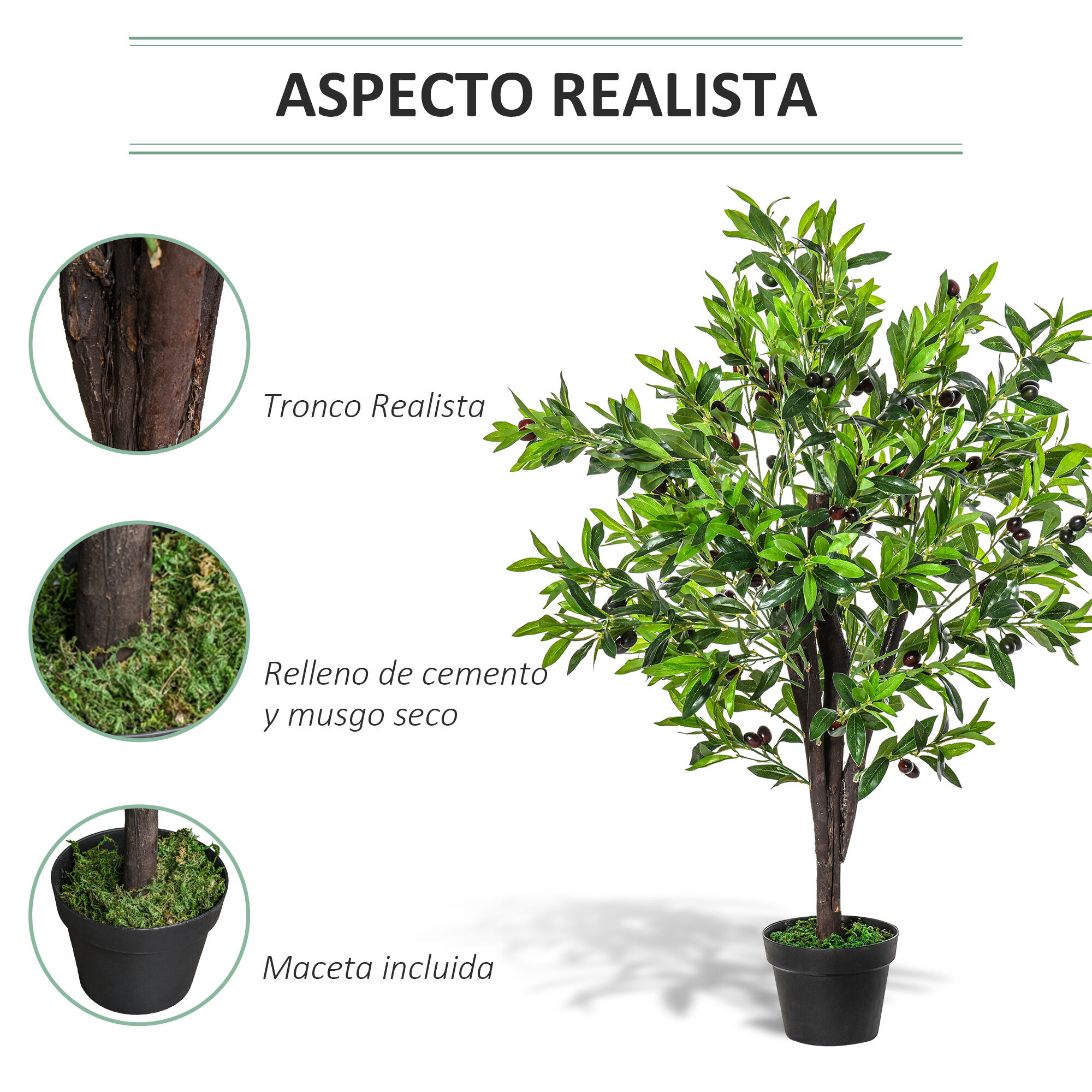 Outsunny Planta Artificial en Maceta Altura 120 cm &Aacute;rbol de Olivo Sint&eacute;tico con 1080 Hojas Realistas y 108 Frutos Decoraci&oacute;n para Interior Exterior Sal&oacute;n Oficina Verde, , large Imagen numero 5