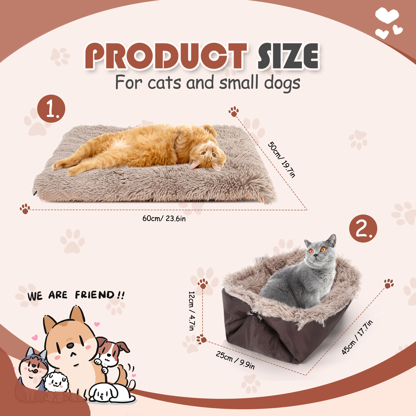 Nobleza 2 en 1 Cama de invierno lavable y antideslizante marrón para Gatos thumbnail