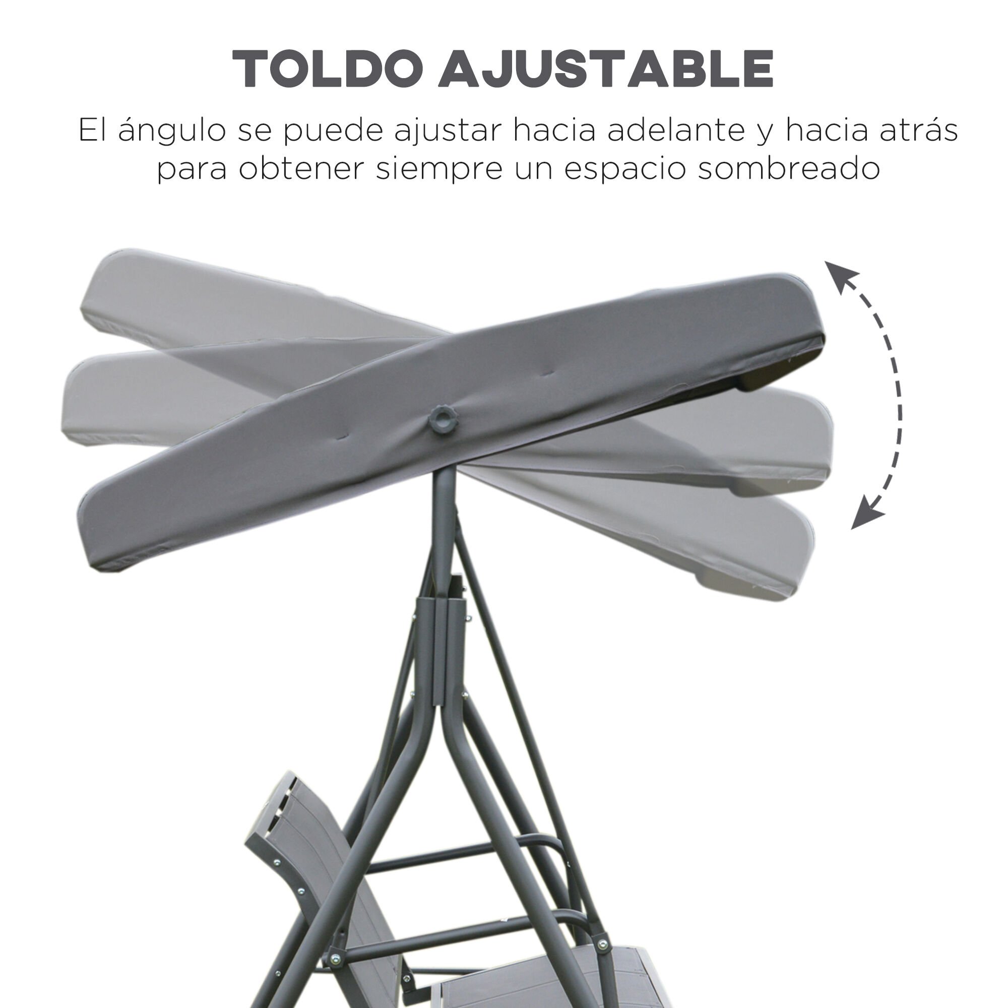 Outsunny Columpio Balanc&iacute;n Jard&iacute;n de 3 Plazas con Techo Parasol Ajustable Respaldo Transpirable y Marco de Acero para Terraza Balc&oacute;n Exterior 175x118x159 cm Gris, , large Imagen numero 5