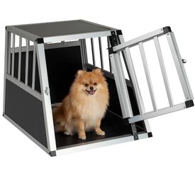 COSTWAY Transport&iacute;n para Perros y Gatos, Jaula para Perros de Aluminio con Cerradura y Separador, Transport&iacute;n de Viaje para Perros Peque&ntilde;os y Medianos, Resistente a Mordeduras, 69,5 x 54 x 50,5 cm
