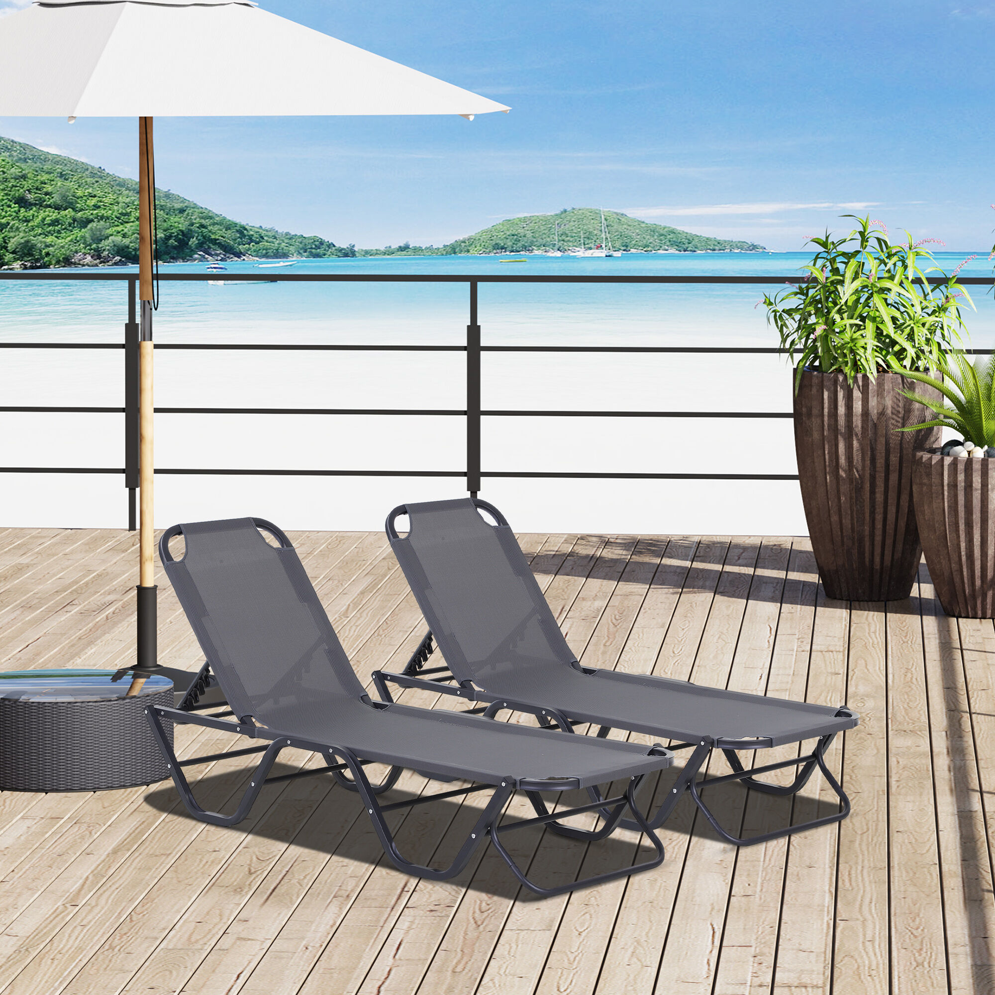 Outsunny Conjunto de 2 Tumbonas Reclinables de Aluminio Tumbonas de Jard&iacute;n con Respaldo Ajustable en 4 Posiciones Carga 120 kg para Terraza Piscina Playa 163x58,5x91 cm Gris, , large Imagen numero 2