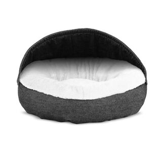 Gauty Cama Redonda Denim y pelo - Negro y blanco para Perros y Gatos  