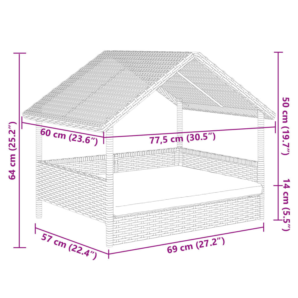 vidaXL Caseta para Perros con Coj&iacute;n Casa para Animales Perrera Rat&aacute;n Sint&eacute;tico, , large Imagen numero 5