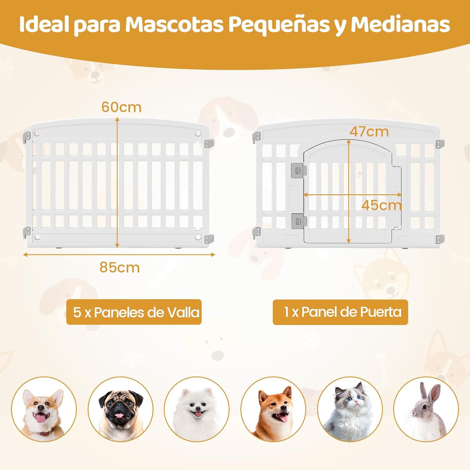 COSTWAY Corral de Mascotas de 6 Paneles, Valla Plegable de Plástico con Puerta de Cierre Seguro, Ideal para Perros Pequeños y Medianos, Interior y Exterior, Blanco thumbnail