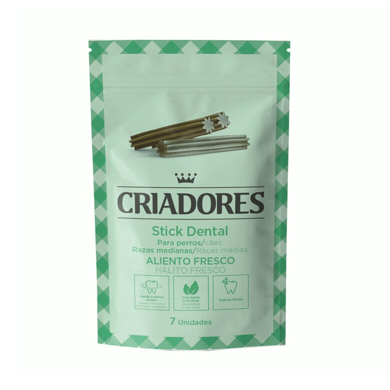 7 barritas Criadores Snacks Dentales Aliento Fresco para perros de raza mediana