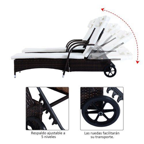 Tumbonas Chaise Longue y mesa para jard&iacute;n Outsunny color Rat&aacute;n, , large Imagen numero 3