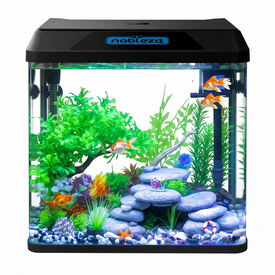 Nobleza - Acuario de Cristal 30L con Iluminaci&oacute;n LED y Sistema de Filtro, Pecera con Cubierta y Accesorios para Peces de Agua Dulce y Salada, Dise&ntilde;o Curvo Moderno