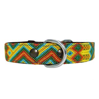 Loyal Collar de Piel Artesanal Amarillo y Verde Oscuro para perros 