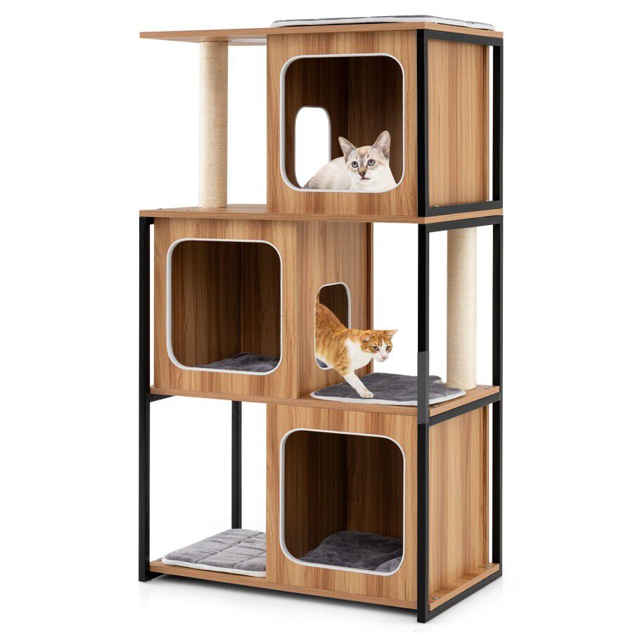 COSTWAY &Aacute;rbol para Gatos Moderno para Gatitos, Casa para Gatos con Estructura Met&aacute;lica, Percha Superior Acolchonada, Grandes Plataformas, Cojines Extra&iacute;bles, Mueble de Varios Niveles con Postes para Rascar, , large Imagen numero 1