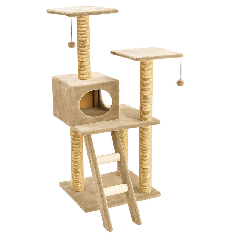TORRE RASCADOR PARA GATOS EN 4 NIVELES BEIGE CON ESCALERA 49x41x113cm WUAPU MODELO CADI thumbnail