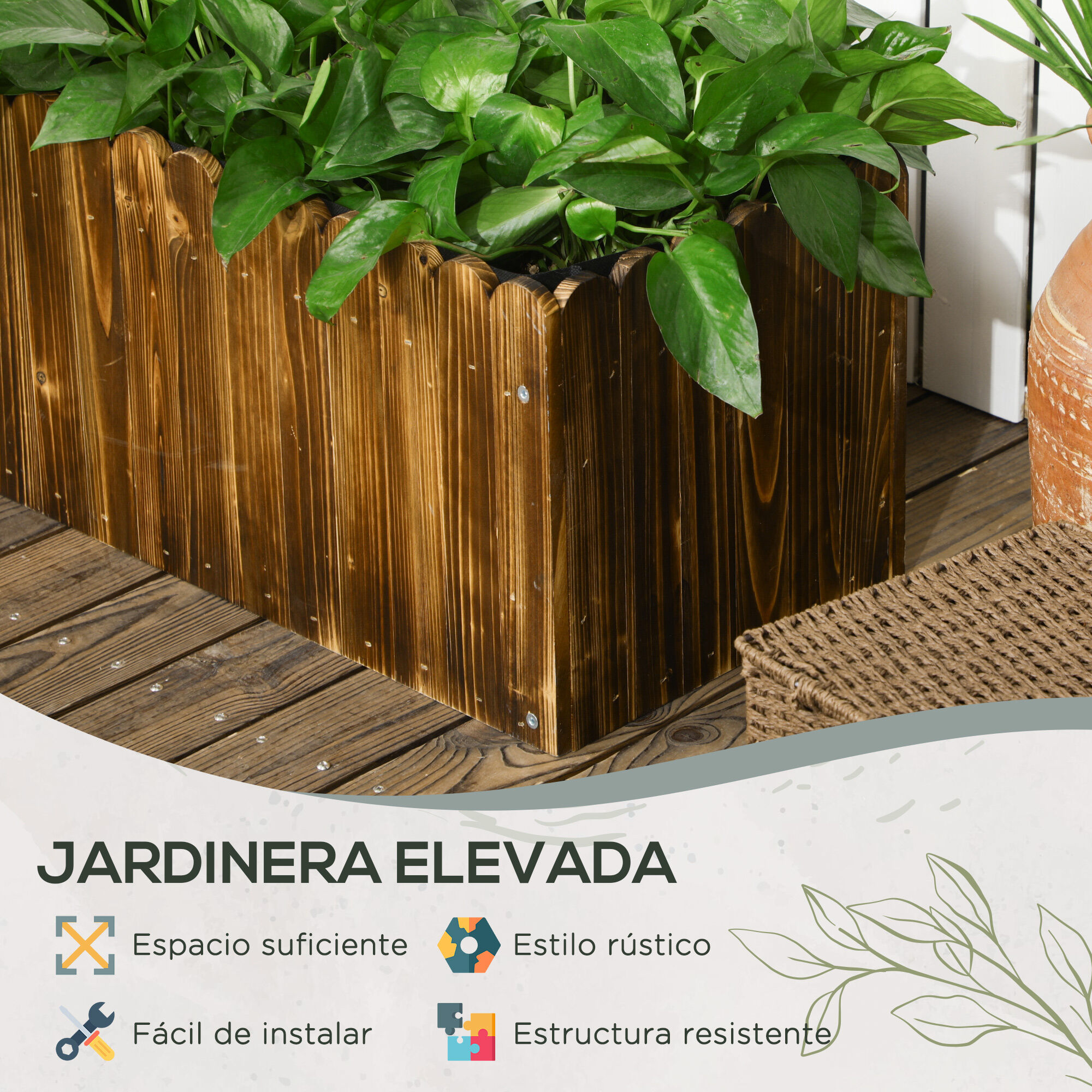 Outsunny Jardinera de Madera Carbonizado, , large Imagen numero 5