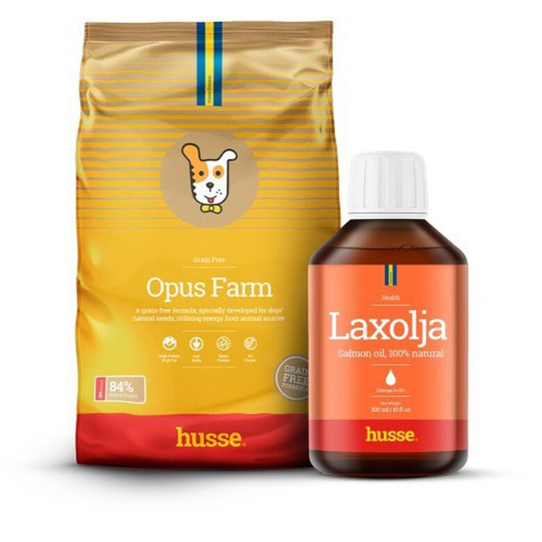 Pack aceite Husse Laxolja de salmón + pienso Opus Farm de pollo para perros, , large image number null
